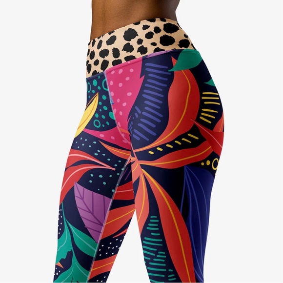 Like new Loony Legs Floral Leggings "Animal Leaves" Blue/Orange/Green - Picture 4 of 9